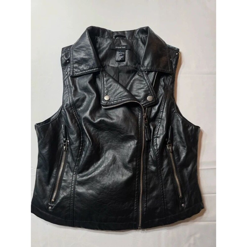 Paper Tee Faux Leather Biker Vest | Studded Moto Style | Size L | Rock‑Chic Look